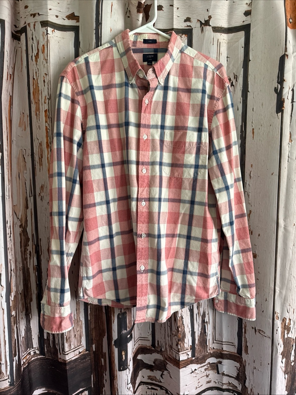 J. Crew Pink and Blue Plaid Button-Down Shirt